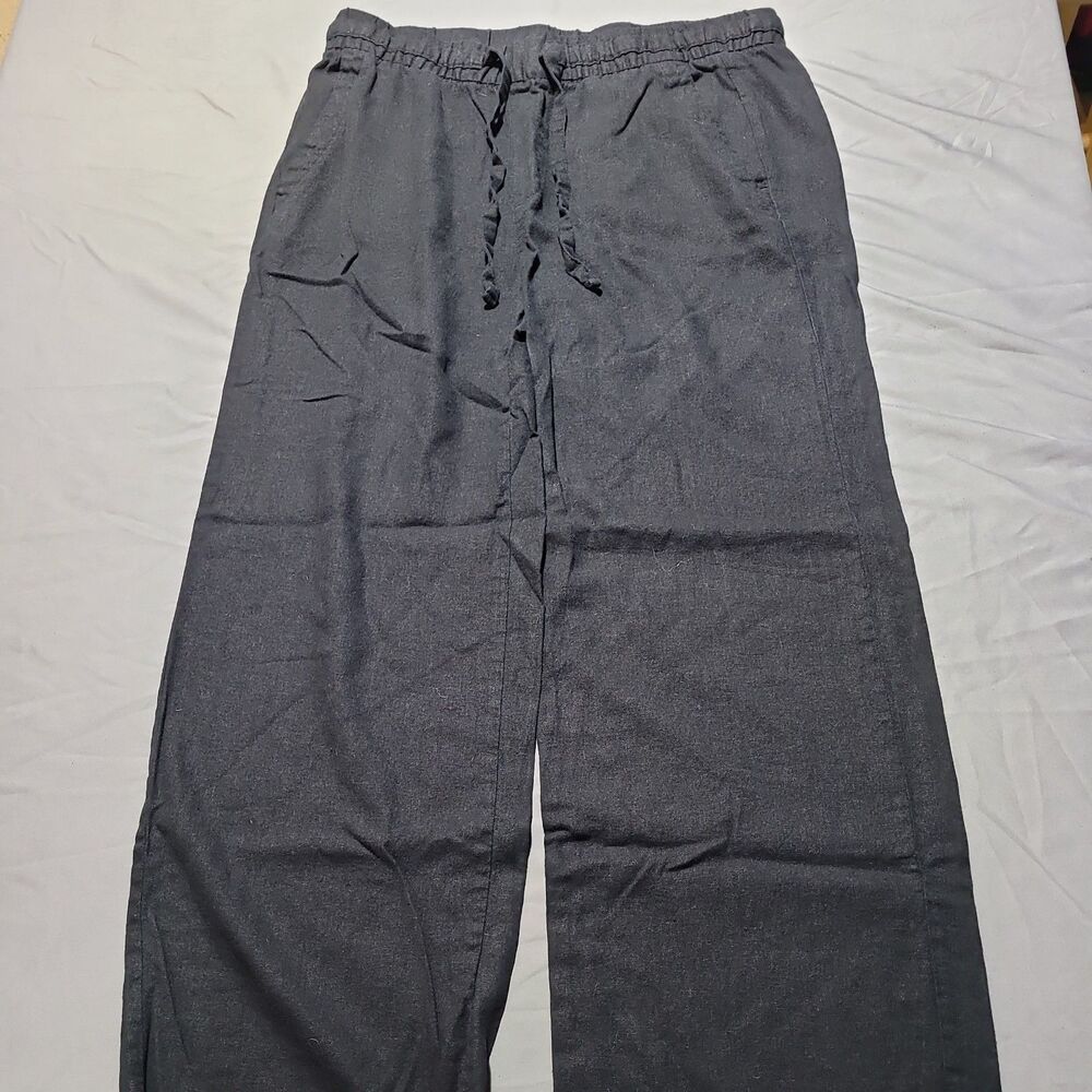 Old Navy Black Linen Blend Pull On Pants Flat Front BuiltIn Tie Belt Size Medium